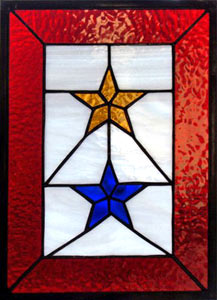 gold and blue star glass art
