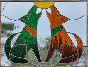 two dogs glass art